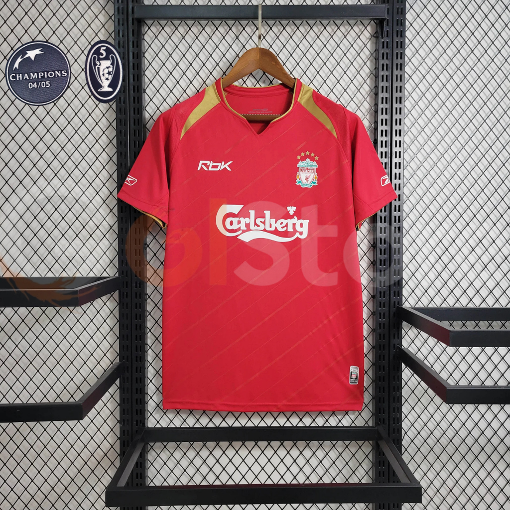 2005-2006 Liverpool Retro Red Home Short Sleeve Jersey Personalized UCL Patch