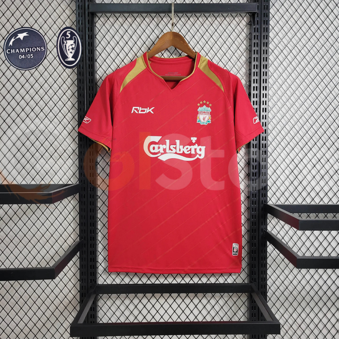2005-2006 Liverpool Retro Red Home Short Sleeve Jersey Personalized UCL Patch