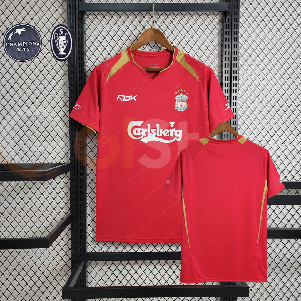 2005-2006 Liverpool Retro Red Home Short Sleeve Jersey Personalized UCL Patch