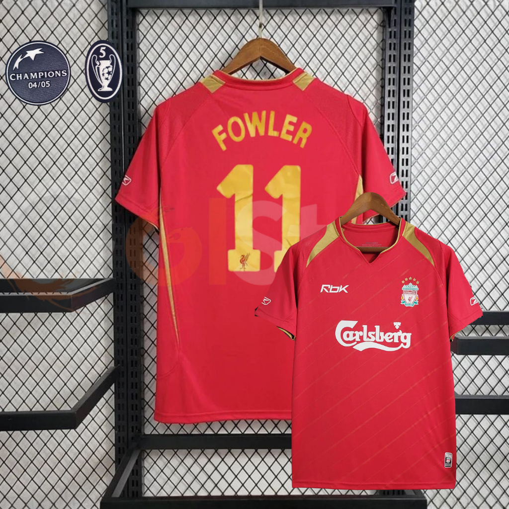 2005-2006 Liverpool Retro Red Home Short Sleeve Jersey #11 Fowler Personalized UCL Patch