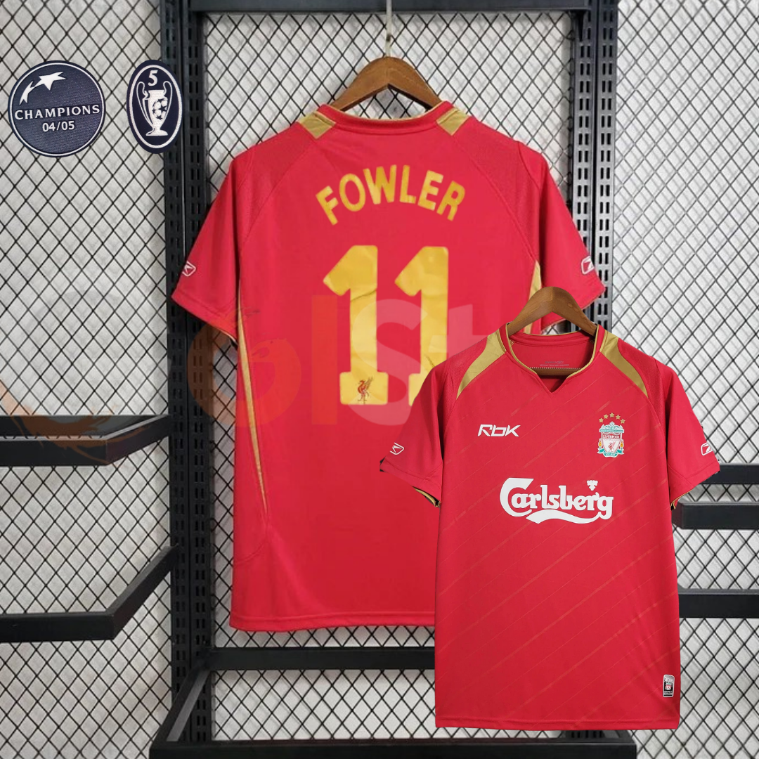 2005-2006 Liverpool Retro Red Home Short Sleeve Jersey #11 Fowler Personalized UCL Patch