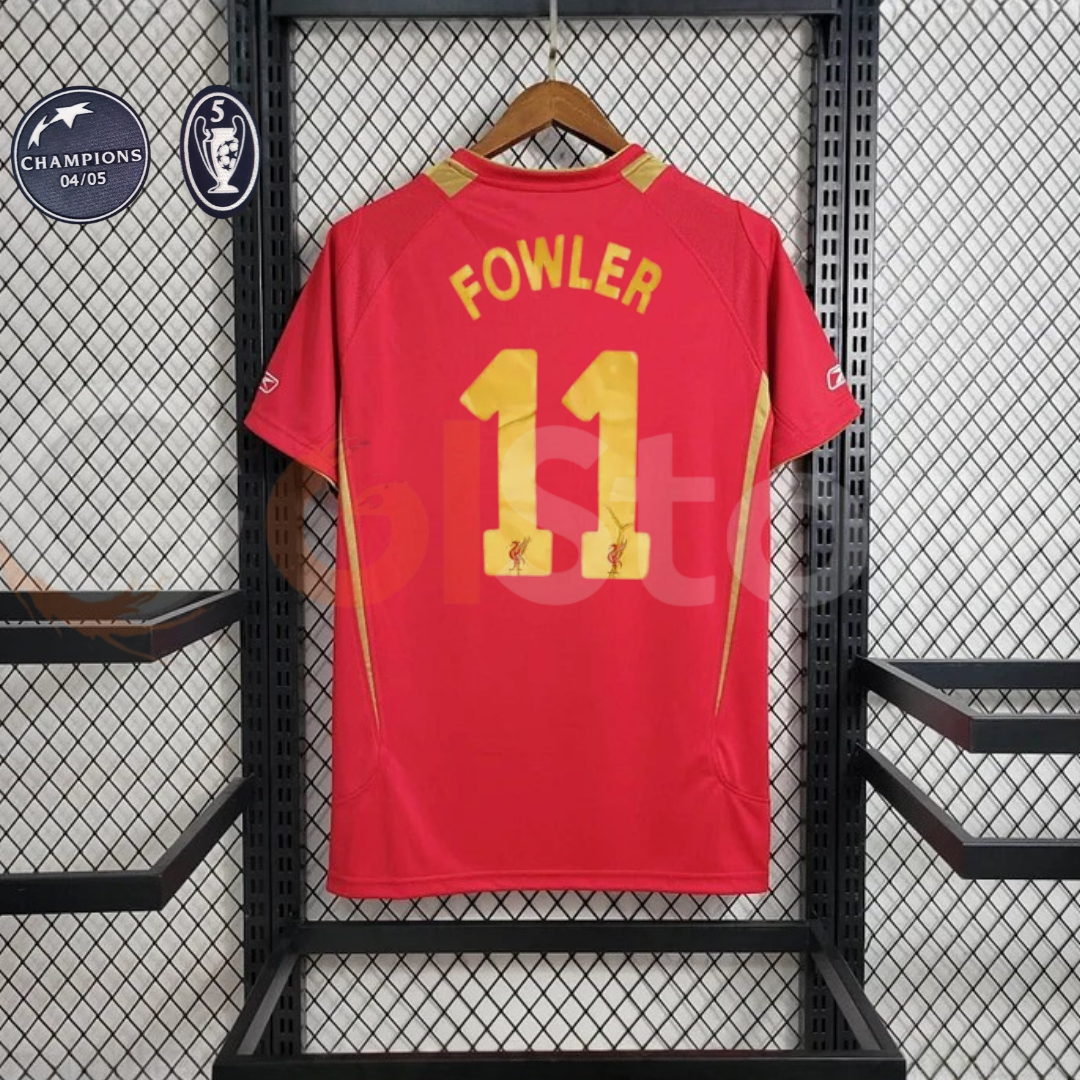2005-2006 Liverpool Retro Red Home Short Sleeve Jersey #11 Fowler Personalized UCL Patch