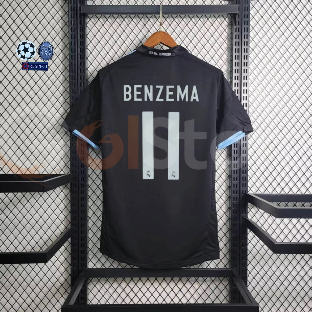 2009/10 Real Madrid Retro Away Black Jersey #11 Benzema La Liga Personalized