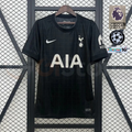  Front view of a black Tottenham Hotspur short-sleeve fan jersey with a subtle grid pattern, white AIA sponsor, club crest and white sleeve sponsor.