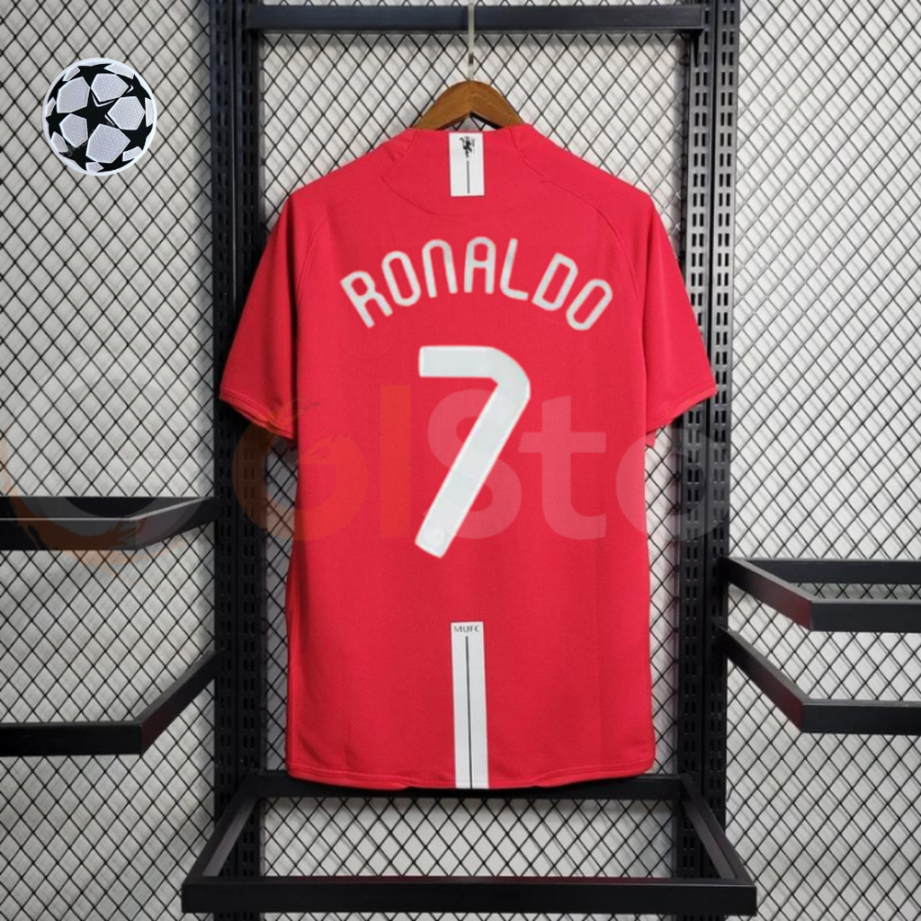 Manchester United 2007-2008 Retro Home Short Sleeve Jersey #7 Ronaldo Personalized UCL Patch Rare