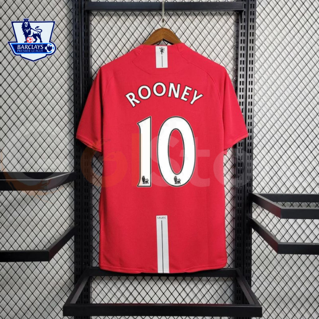 Manchester United 2007-2008 Retro Home Short Sleeve Jersey #10 Rooney Personalized PL Patch Rare