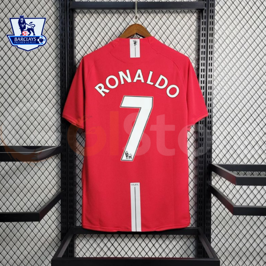 Manchester United 2007-2008 Retro Home Short Sleeve Jersey #7 Ronaldo Personalized PL Patch Rare
