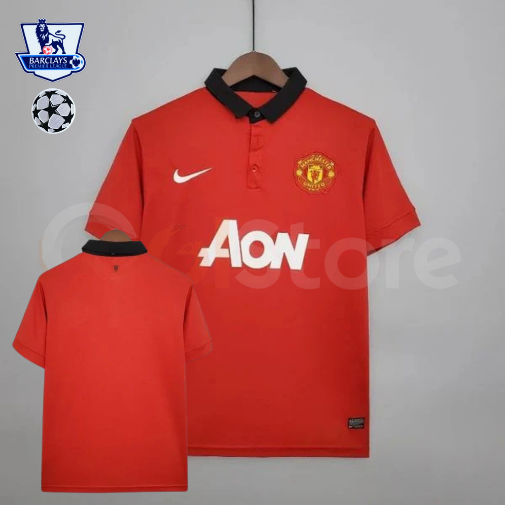 Manchester United 2013-2014 Retro Home Short Sleeve Jersey Personalized PL UCL Patch Rare