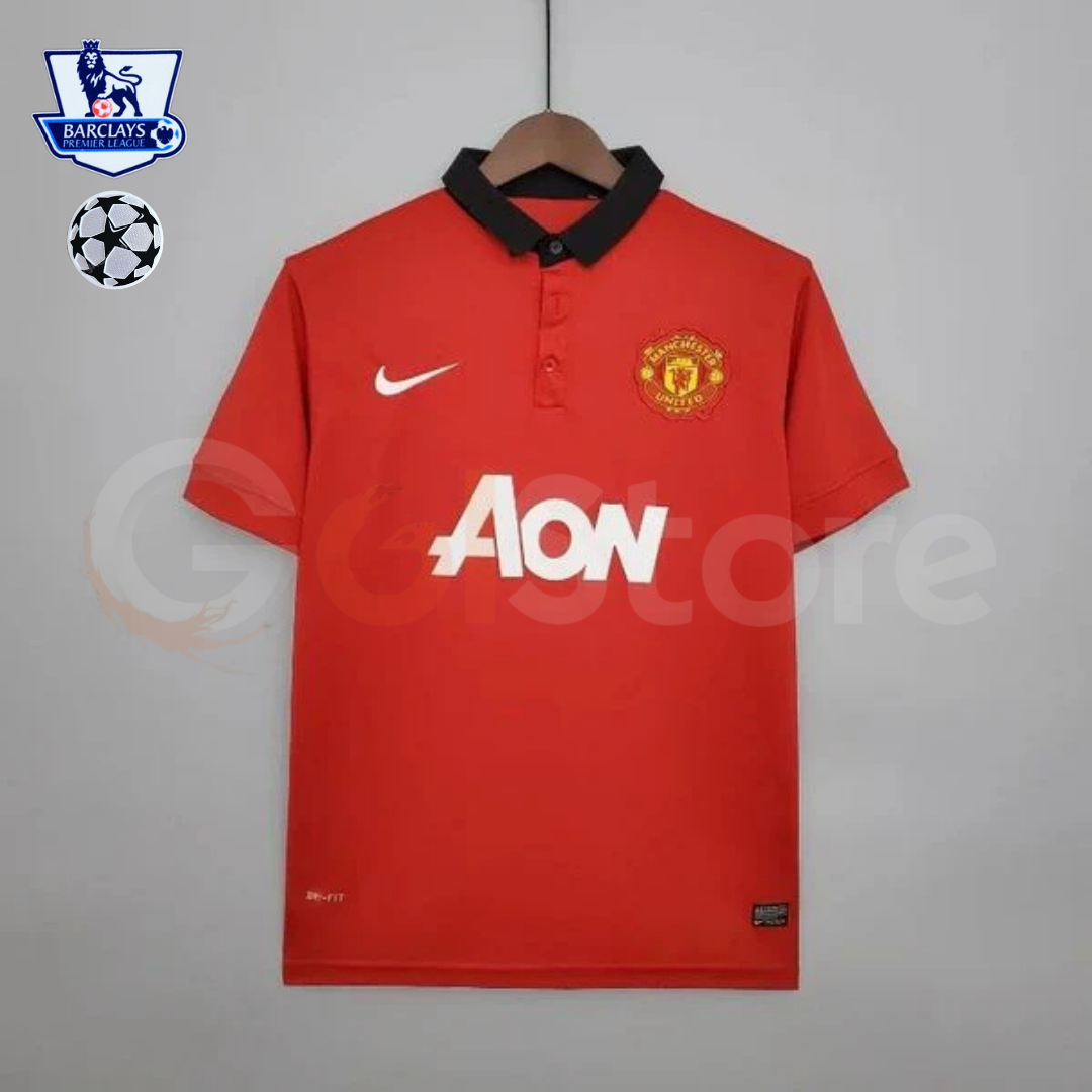 Manchester United 2013-2014 Retro Home Short Sleeve Jersey Personalized PL UCL Patch Rare
