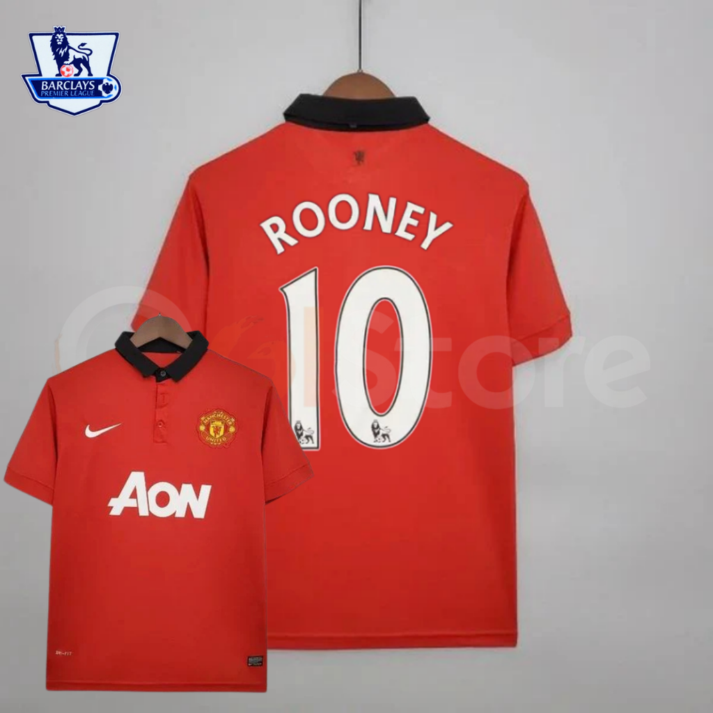 Manchester United 2013-2014 Retro Home Short Sleeve Jersey #10 Rooney Personalized PL Rare