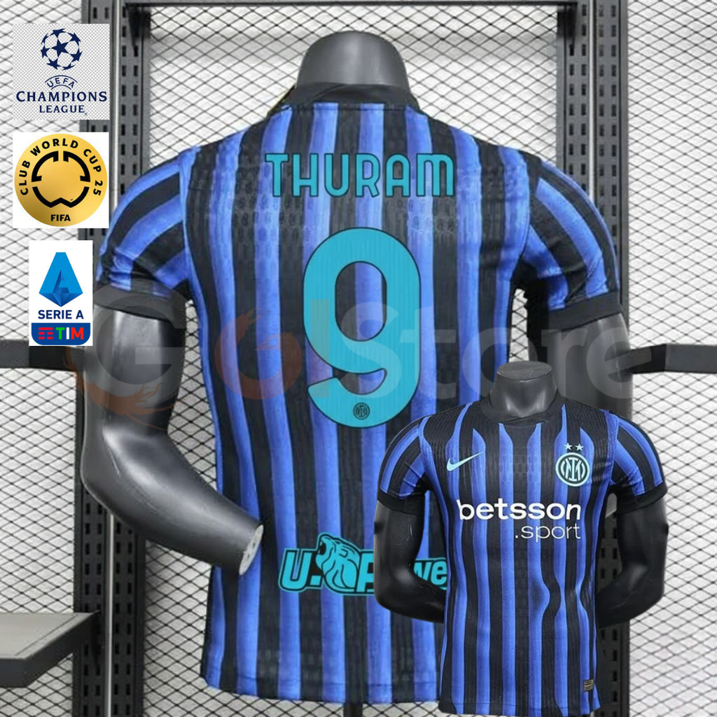 Inter Milan 2025-2026 Home Short Sleeve Jersey #9 Thuram UCL Serie A FIFA CWC Patch Personalized S-3XL