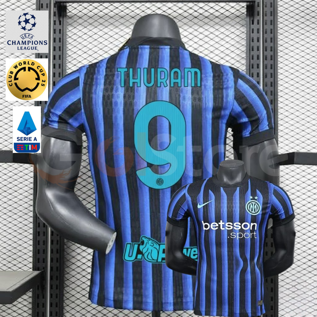 Inter Milan 2025-2026 Home Short Sleeve Jersey #9 Thuram UCL Serie A FIFA CWC Patch Personalized S-3XL