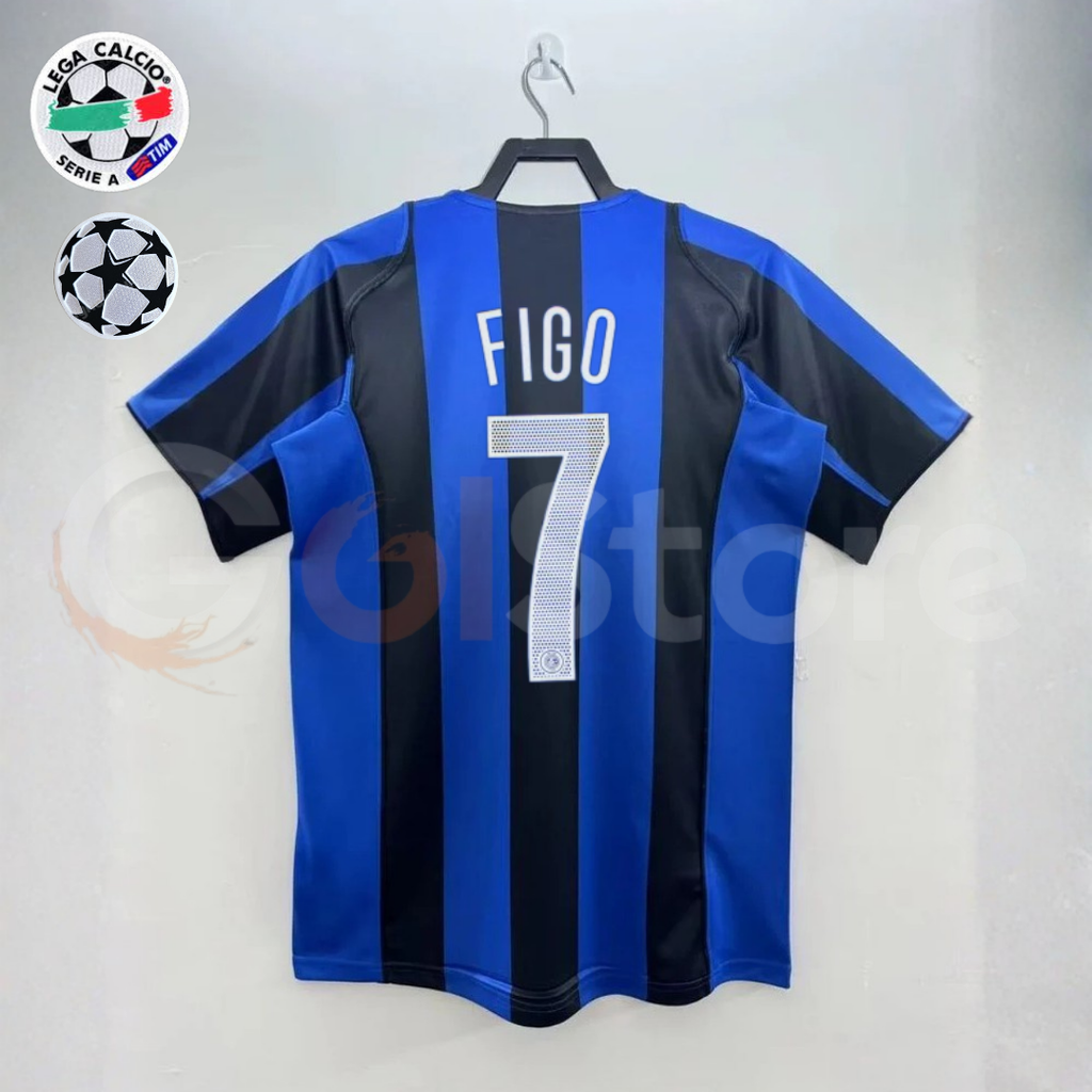 Inter Milan 2004-2005 Retro Home Short Sleeve Jersey #7 Figo Serie A UCL Patch Personalized Rare