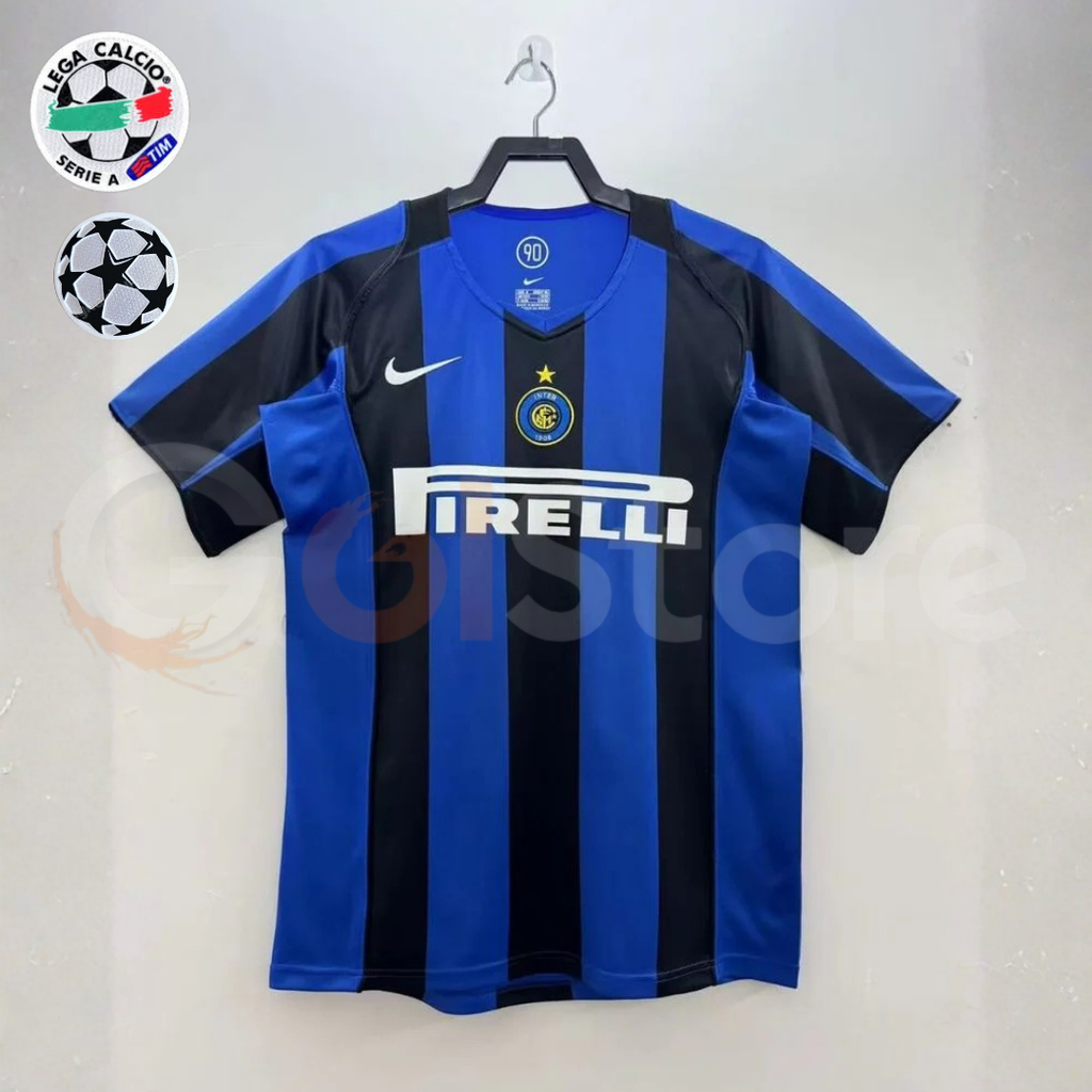 Inter Milan 2004-2005 Retro Home Short Sleeve Jersey Serie A UCL Patch Personalized Rare Adriano Figo
