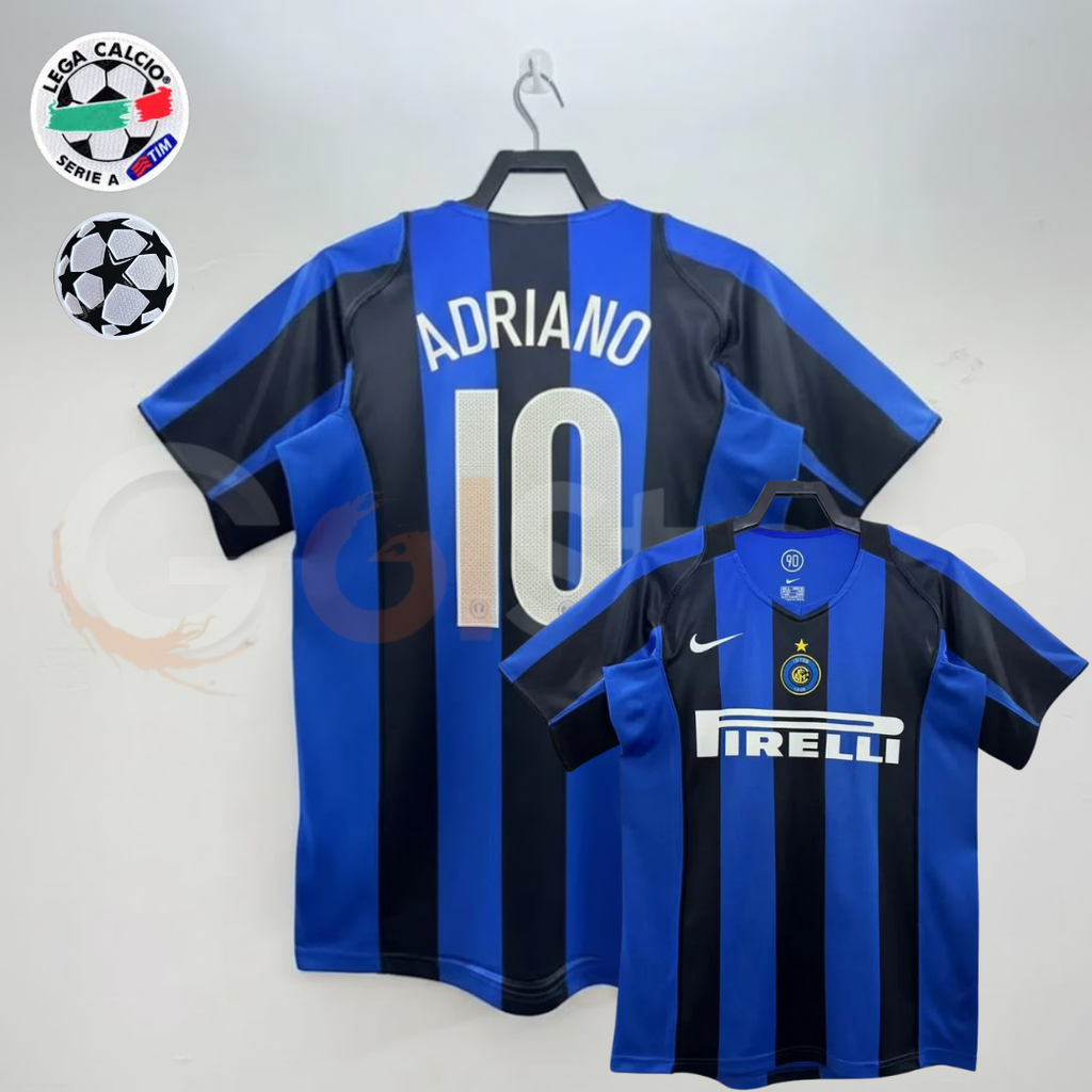 Inter Milan 2004-2005 Retro Home Short Sleeve Jersey #10 Adriano Serie A UCL Patch Personalized Rare